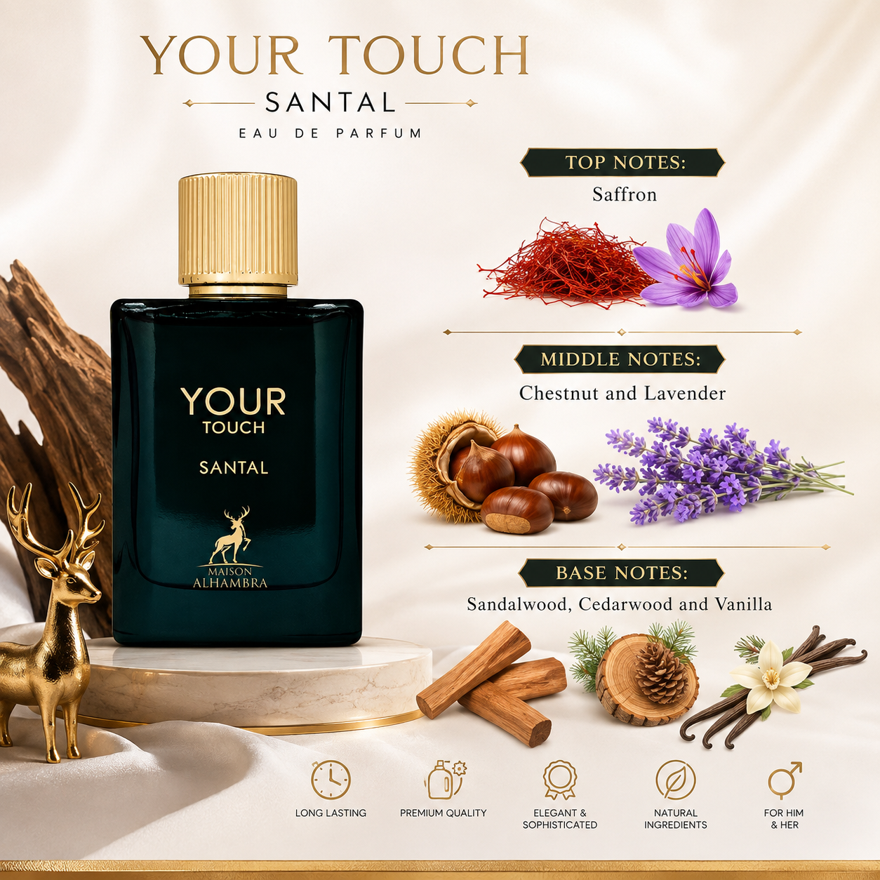 Maison Alhambra Your Touch Santal Eau de Parfum Spray for Unisex 3.4 Ounce
