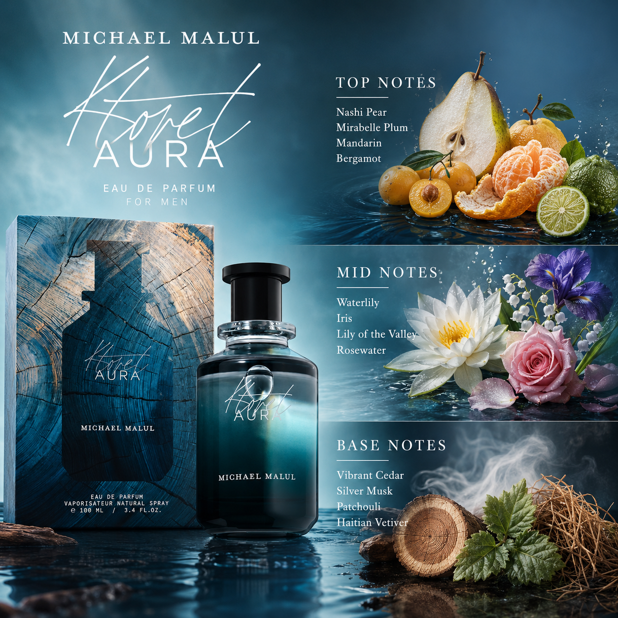 Michael Malul Ktoret Aura Eau de Parfum for Men 3.4 Ounce