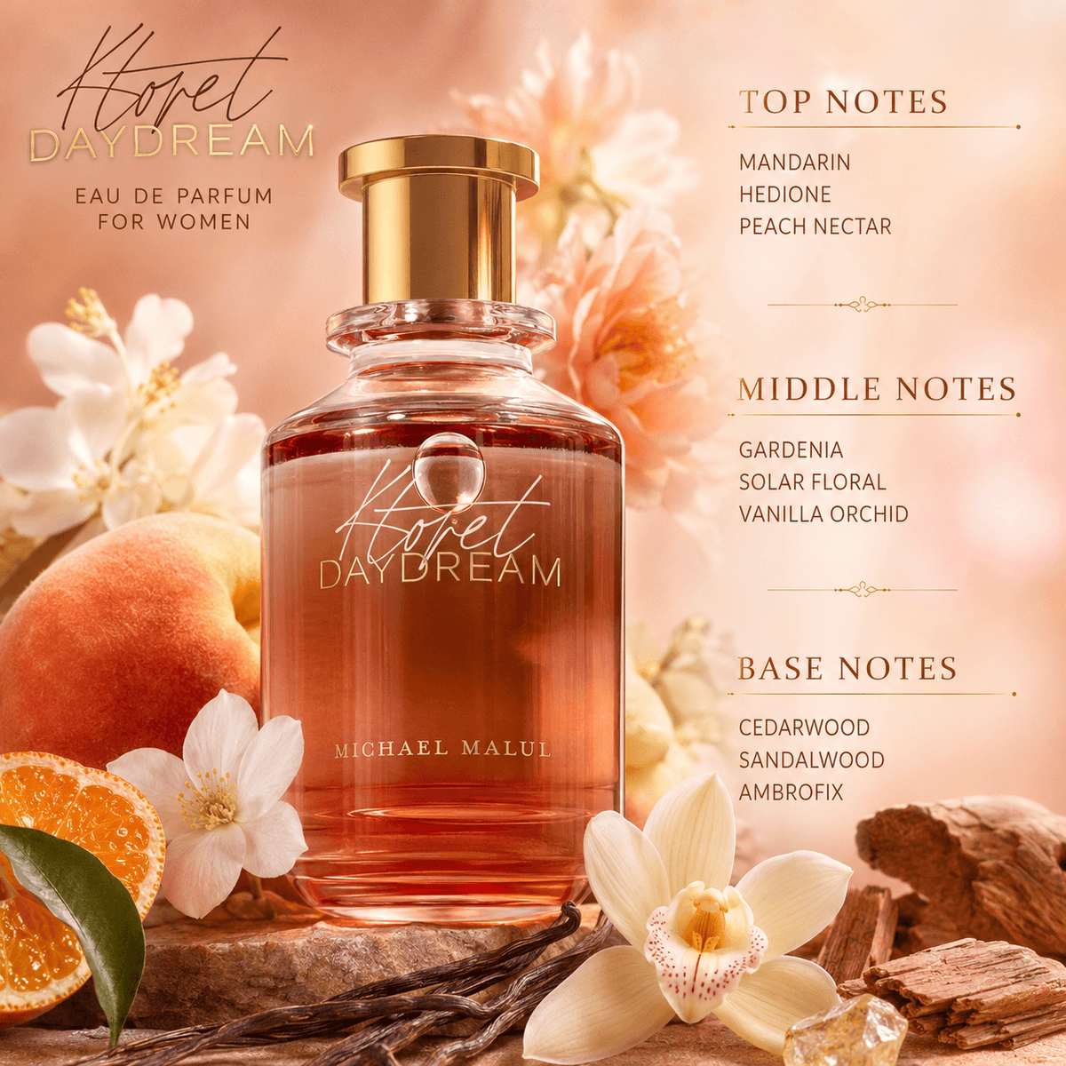 Michael Malul Ktoret Daydream Eau de Parfum in a soft elegant feminine lifestyle display