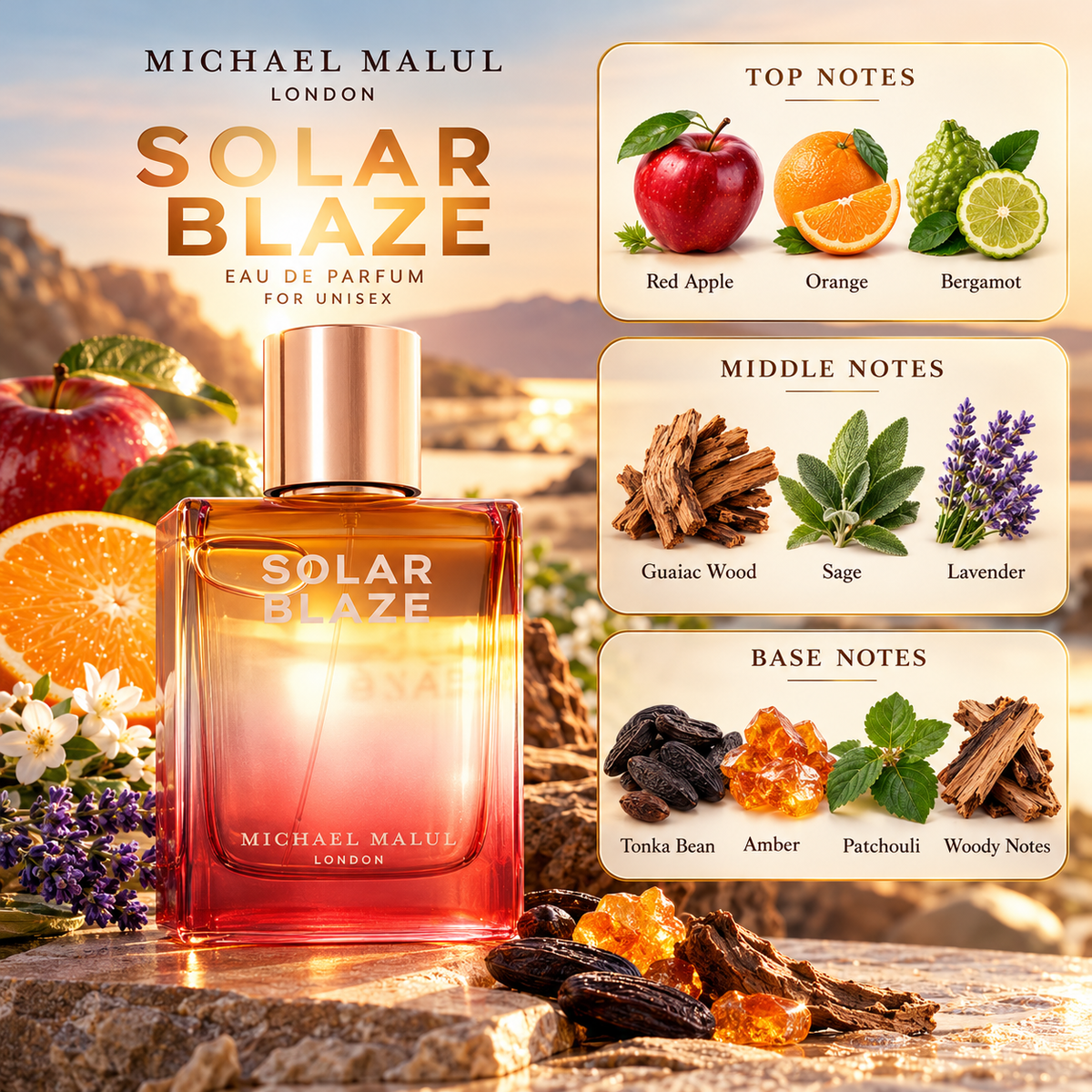 Michael Malul Solar Blaze Eau de Parfum for Unisex 3.4 Ounce