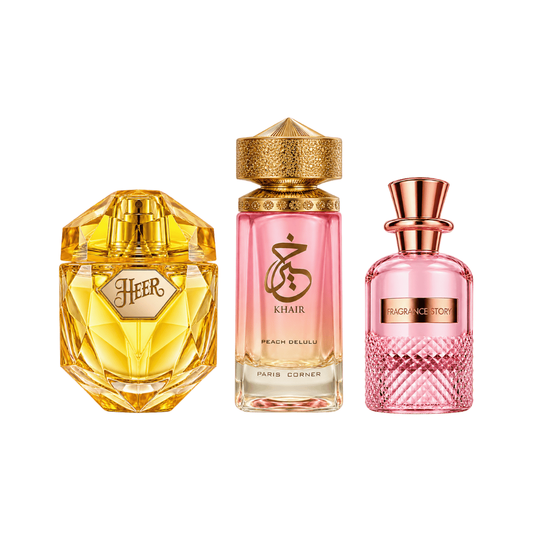 Paris Corner Heer + Peach Delulu + Fragrance Story The Must Pour Femme 3-Piece Fragrance Bundle for Women