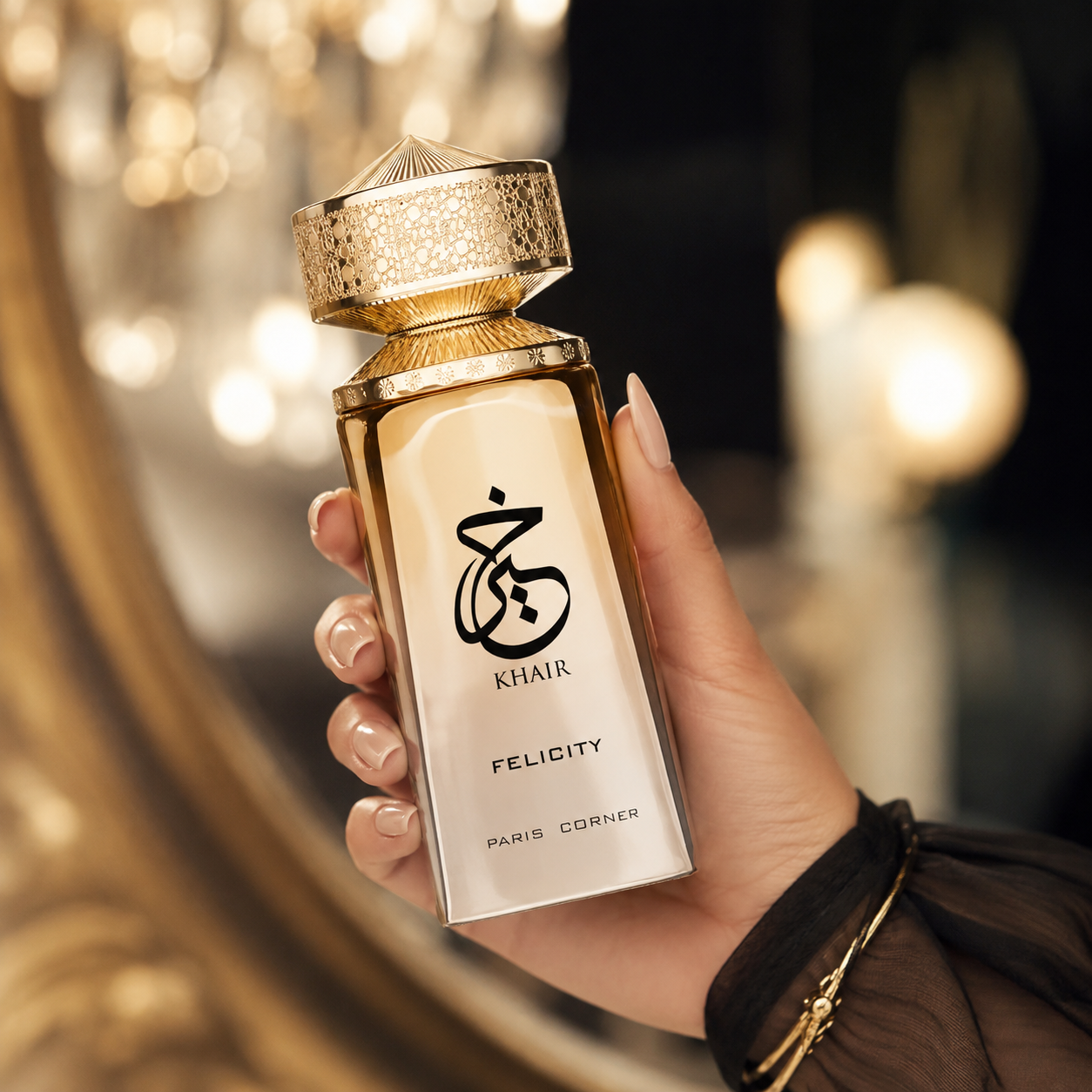 Paris Corner Khair Felicity fragrance notes with cassis, champagne, freesia, rose, jasmine, vanilla and musk