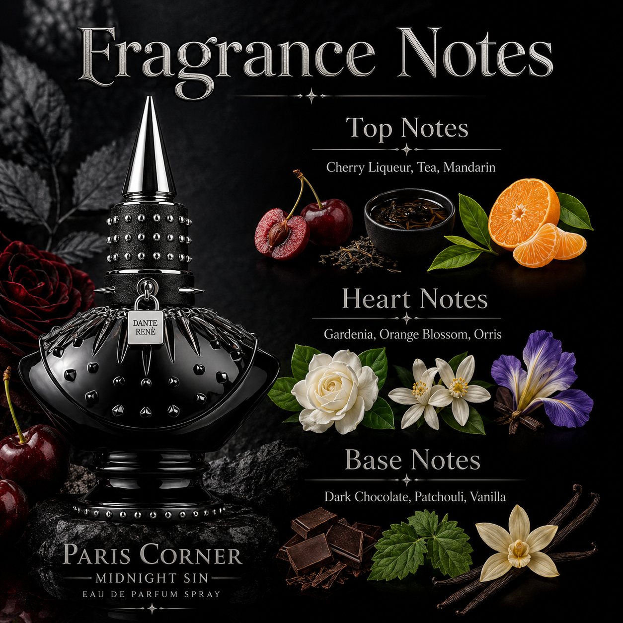 Paris Corner Midnight Sin For Unisex Eau de Parfum Spray, 3.4 Ounce