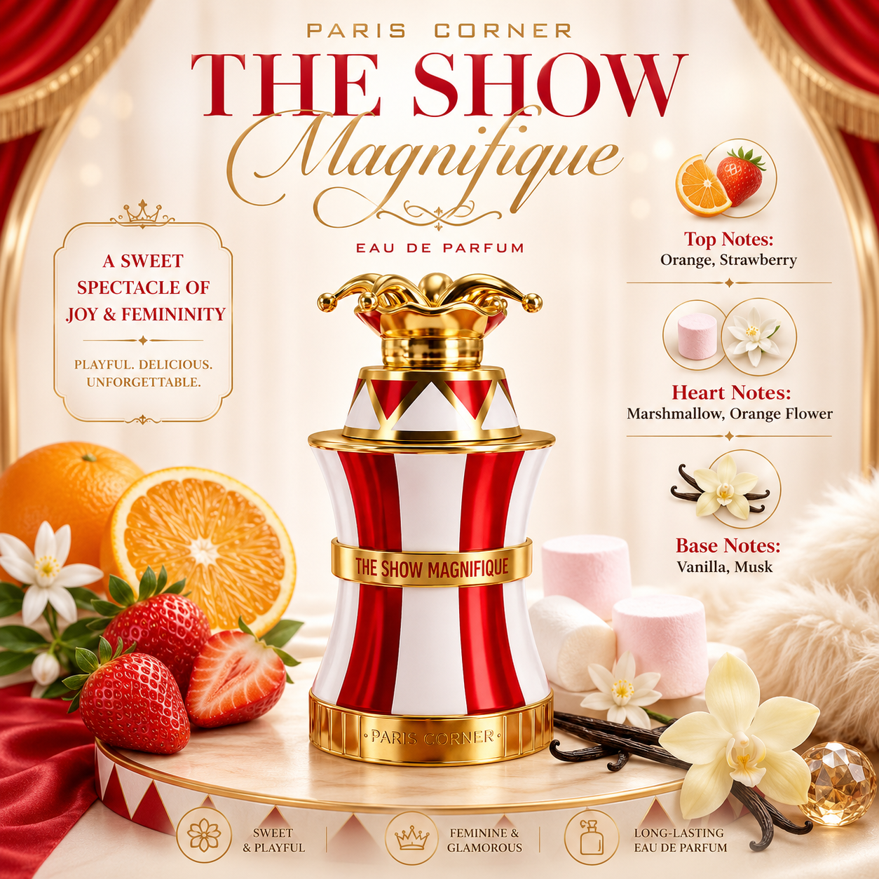 Paris Corner Show Magnifique Eau de Parfum Spray for Women 3.4 Ounce