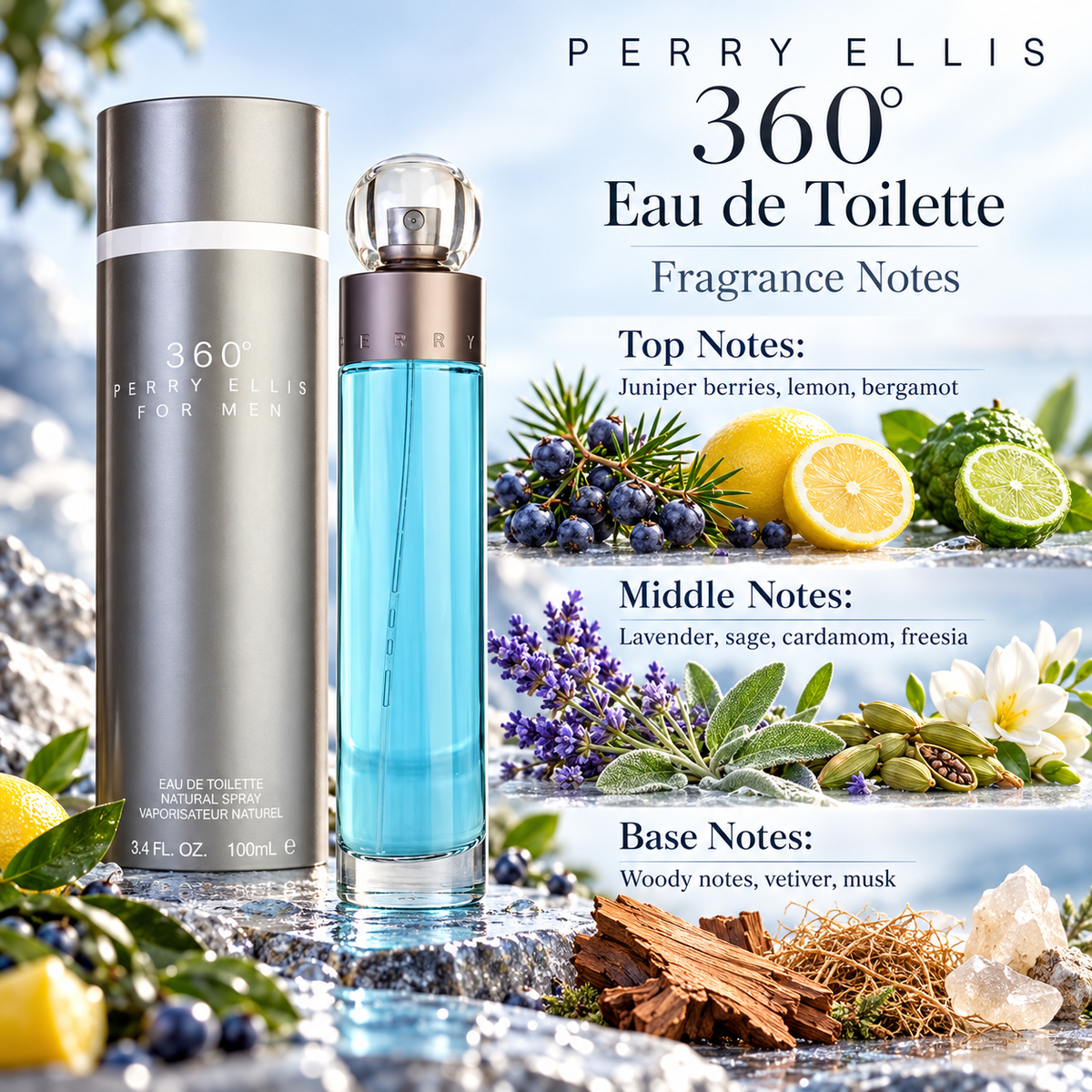 Perry Ellis 360 Eau de Toilette for Men 3.4 Ounce