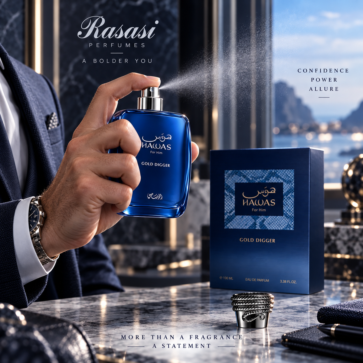 Rasasi Hawas Gold Digger Eau de Parfum for Men, 3.4 Ounce