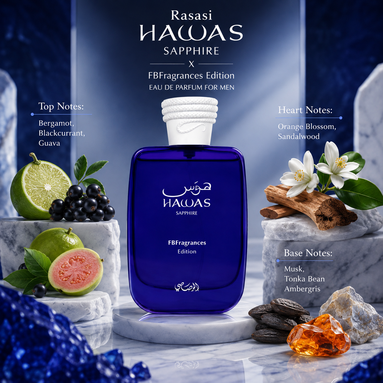 Rasasi Hawas Sapphire FB Fragrances Edition Eau de Parfum Spray for Men 3.4 Ounce