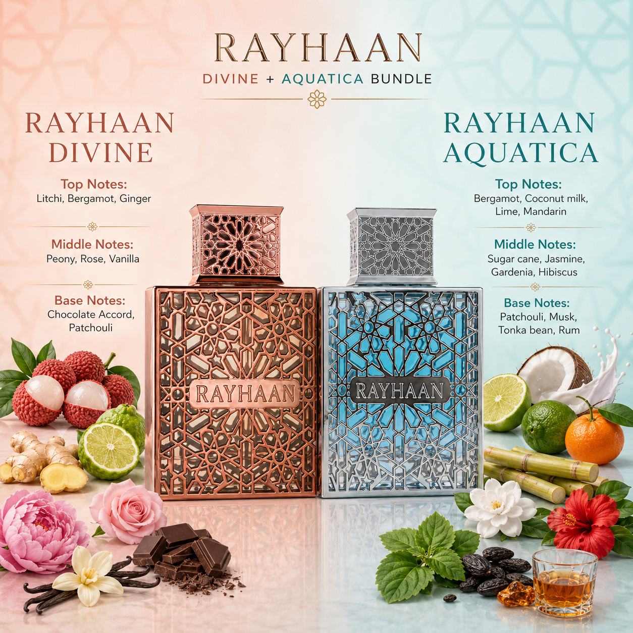 Fragrance Bundle – Rayhaan Aquatica & Divine Eau de Parfum, 3.4 Ounce Each