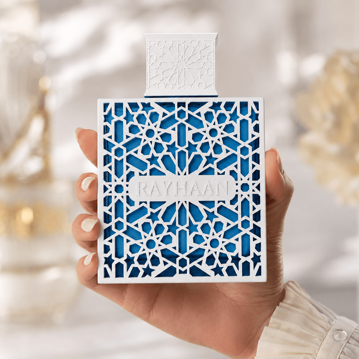 Rayhaan Azul unisex perfume bottle featured in a fresh modern fragrance setting