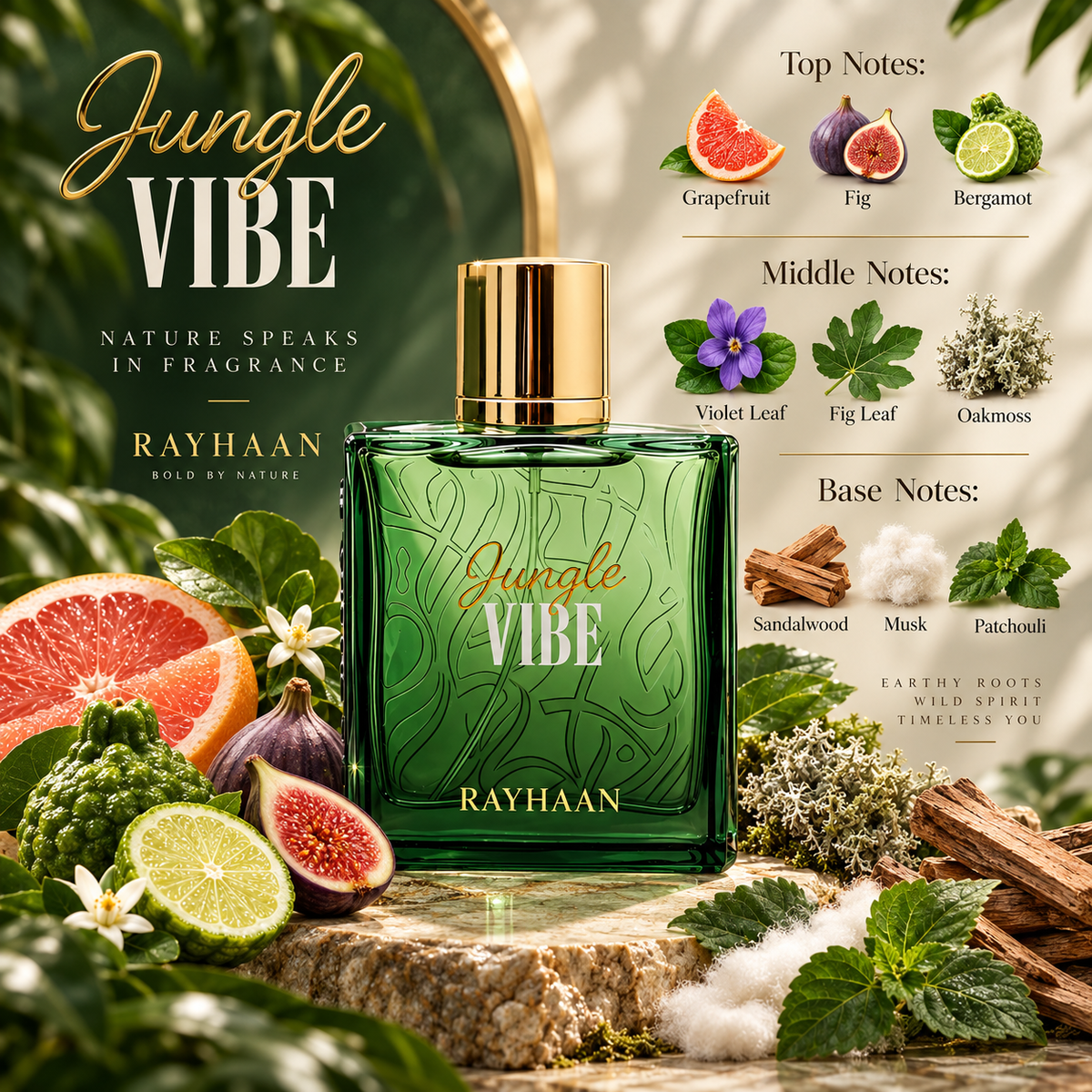 Rayhaan Jungle Vibe Eau de Parfum for Unisex, 3.4 Ounce
