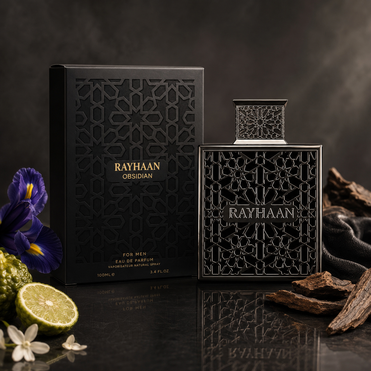 Rayhaan Obsidian Eau de Parfum for Men, 3.4 Ounce