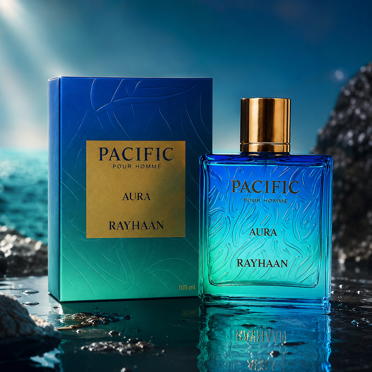 Rayhaan Pacific Aura Eau de Parfum Spray for Men 3.4 Ounce