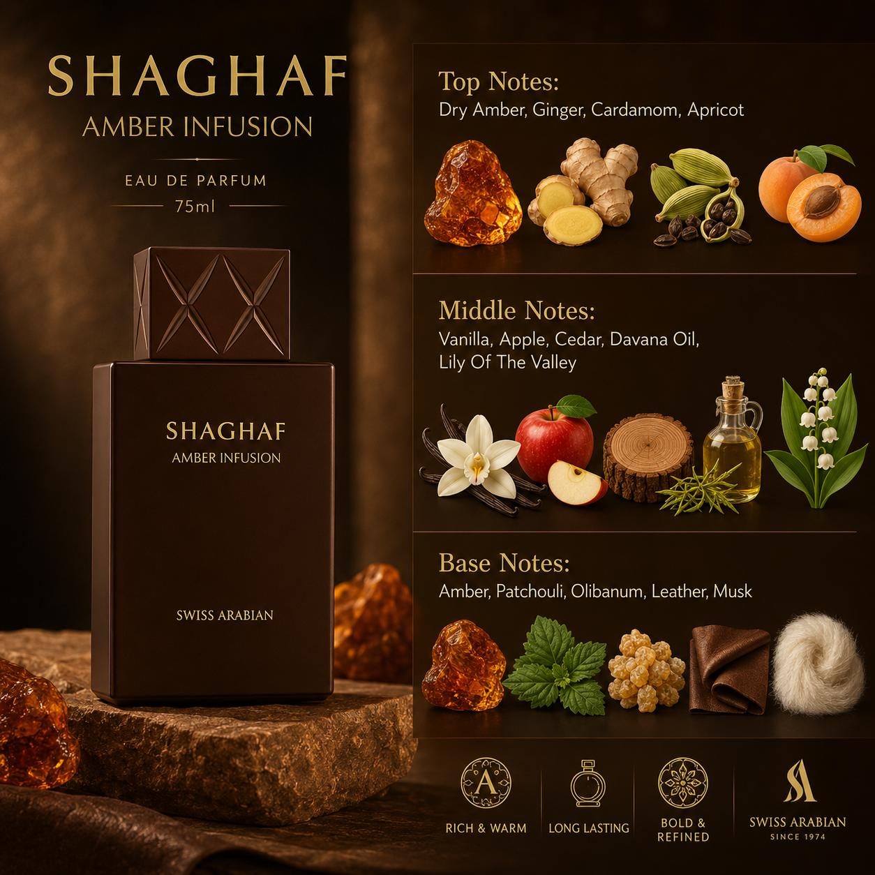 Swiss Arabian Shaghaf Amber Infusion Extrait De Parfum For Unisex 2.50 Ounce