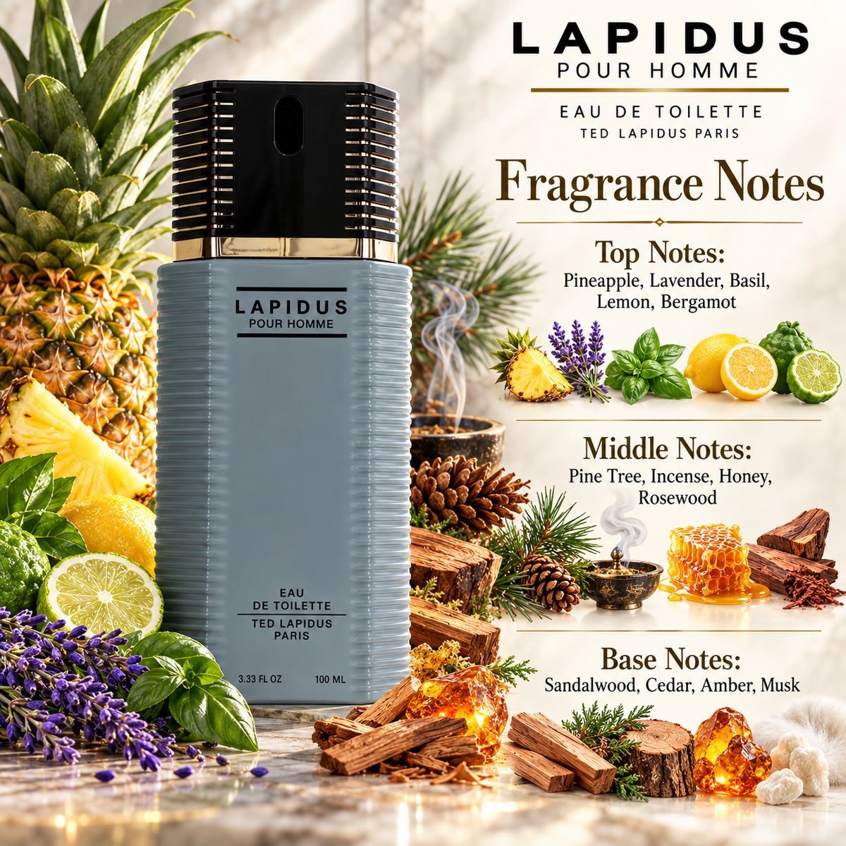 Ted Lapidus Eau de Toilette for Men 3.33 Ounce