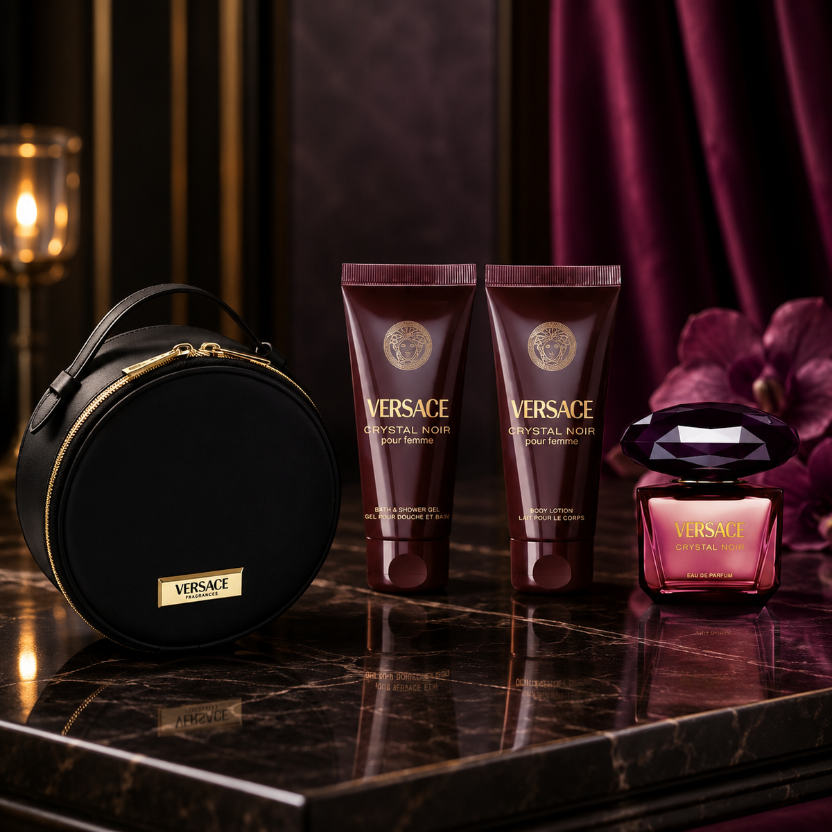 Versace Crystal Noir 4-Piece Gift Set for Women (with Makeup Bag)