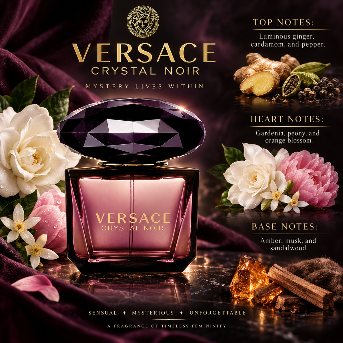 Versace Crystal Noir Eau de Toilette for Women, 3.0 Ounce