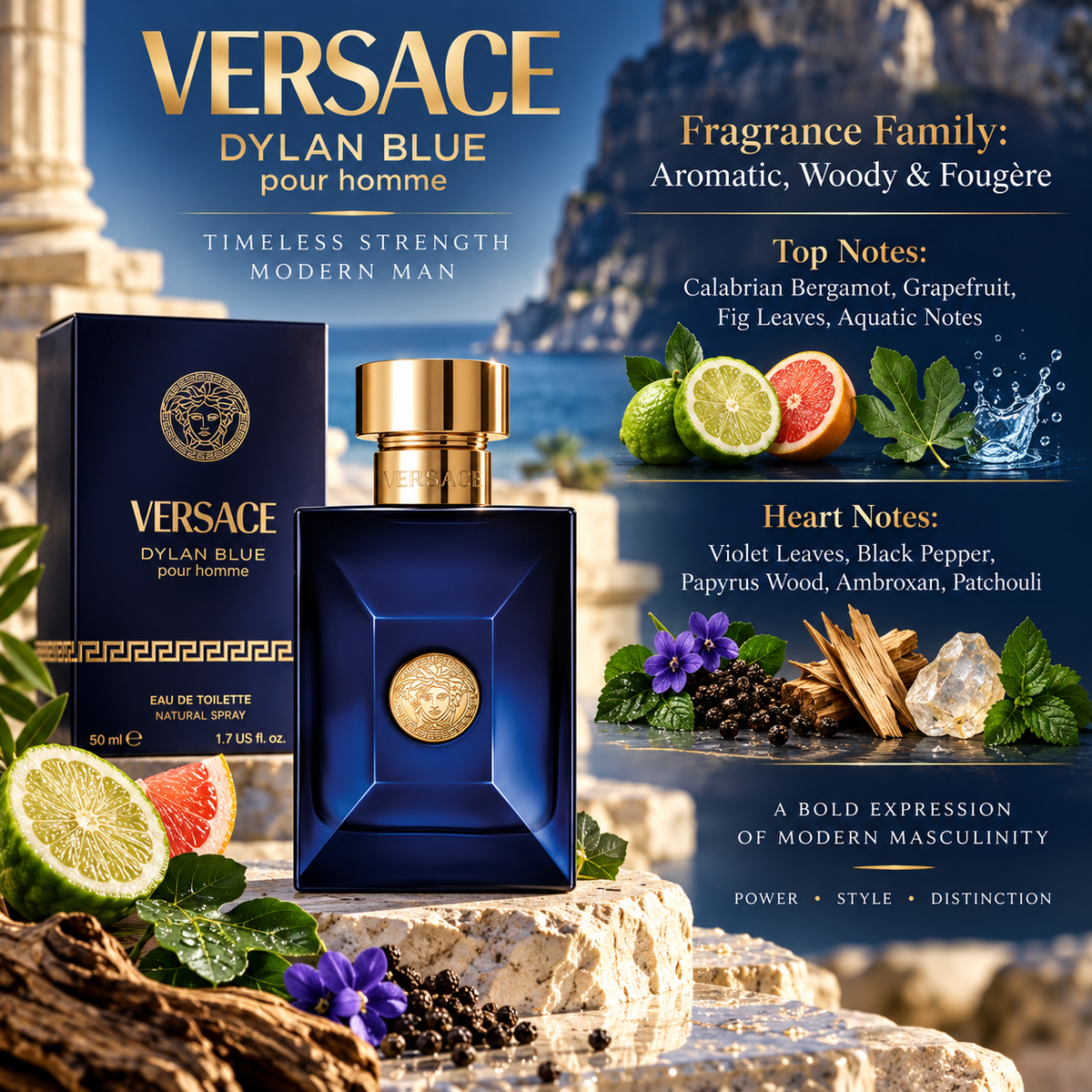 Versace Dylan Blue Pour Homme Eau de Toilette for Men, 1.7 Ounce