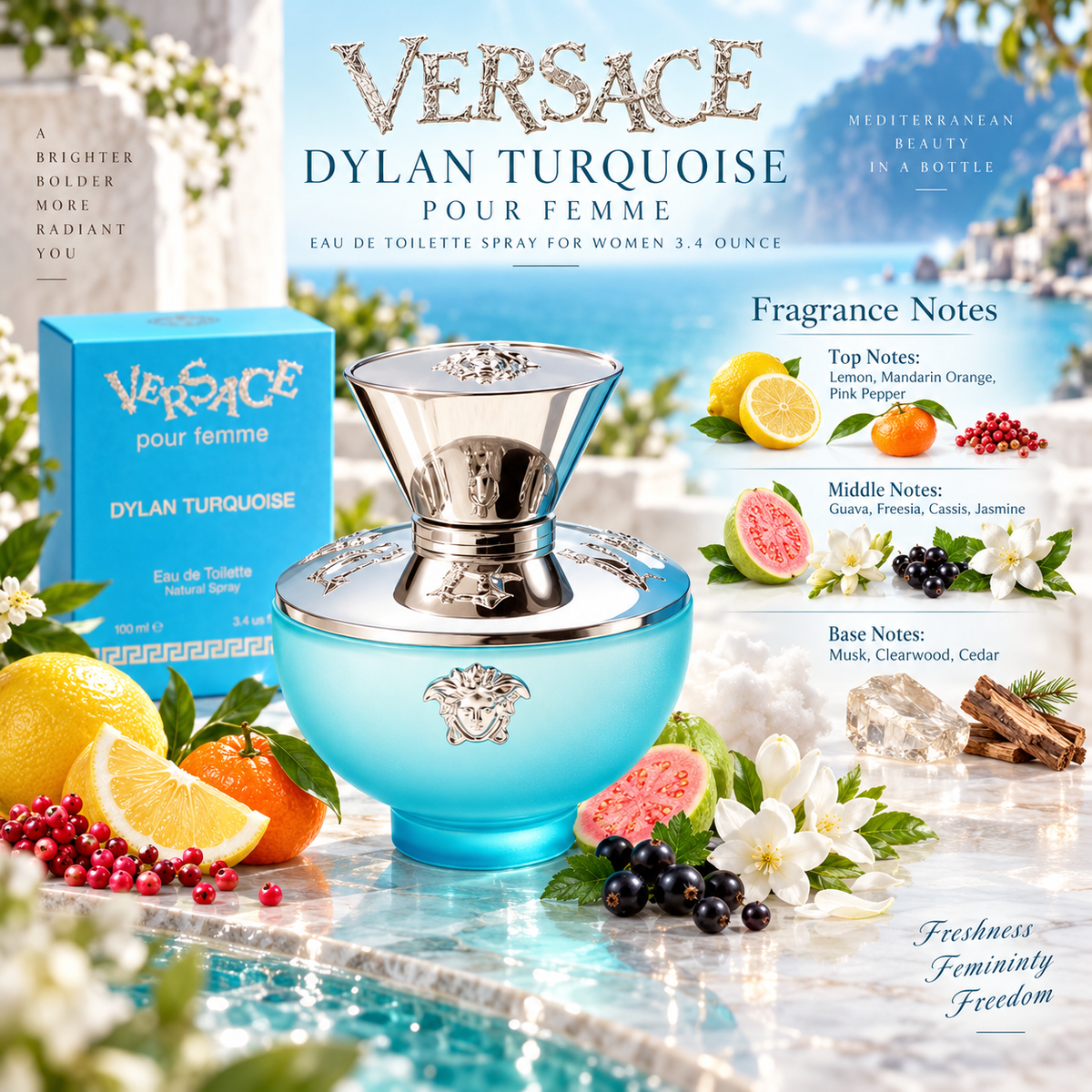 Versace Dylan Turquoise Pour Femme Eau de Toilette Spray for Women 3.4 Ounce