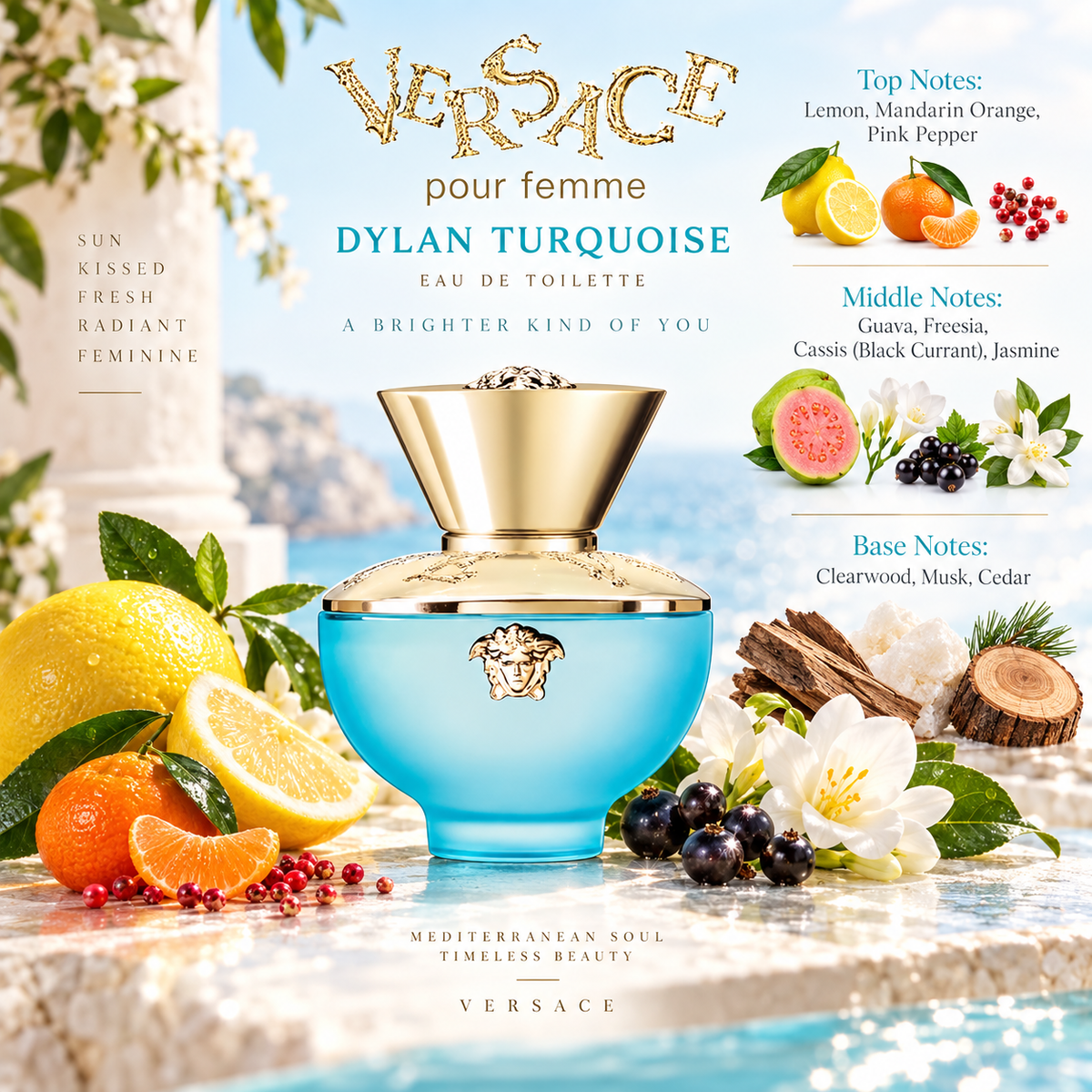 Versace Dylan Turquoise Pour Femme Eau de Toilette for Women, 1.7 Ounce