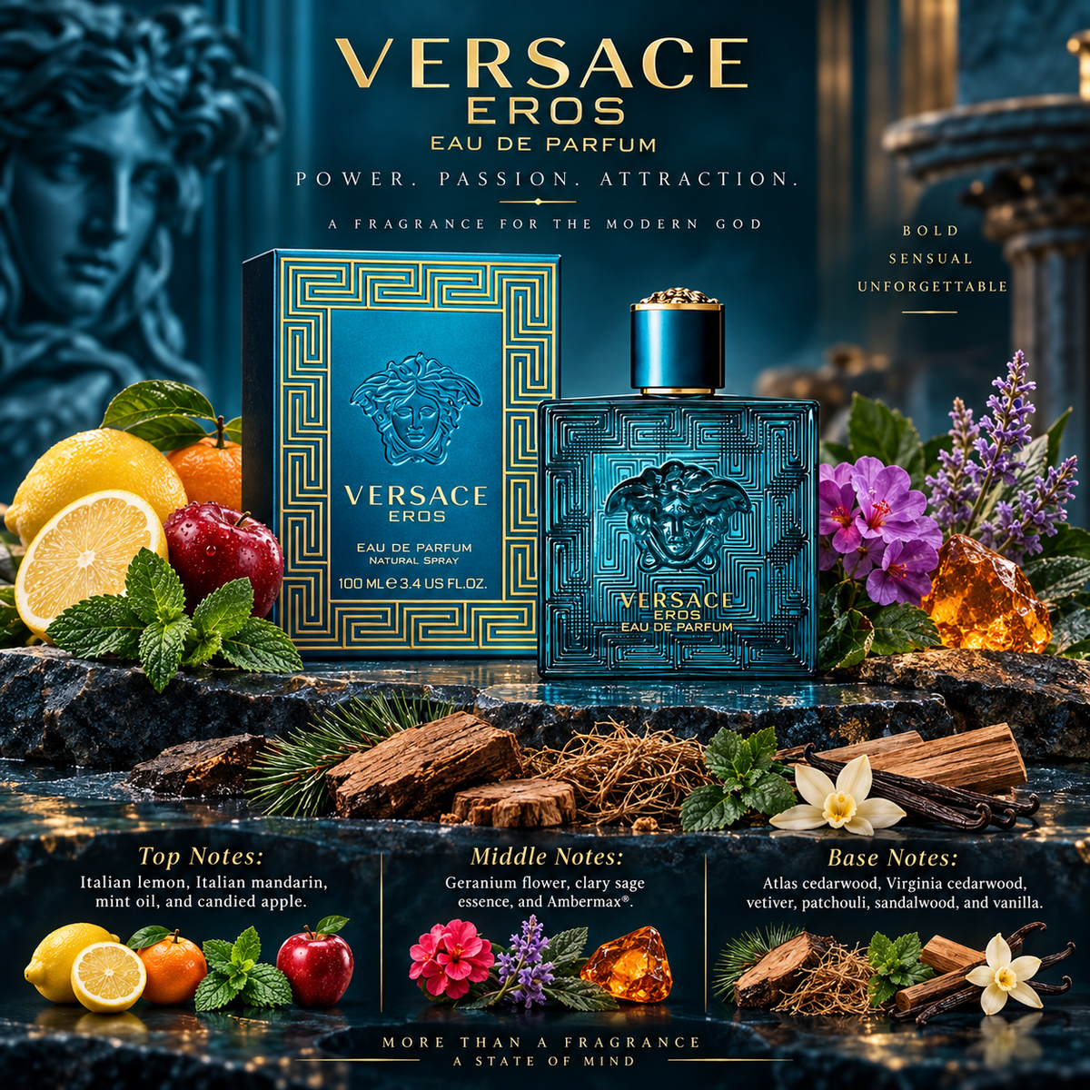 Versace Eros Eau de Parfum for Men, 3.4 Ounce