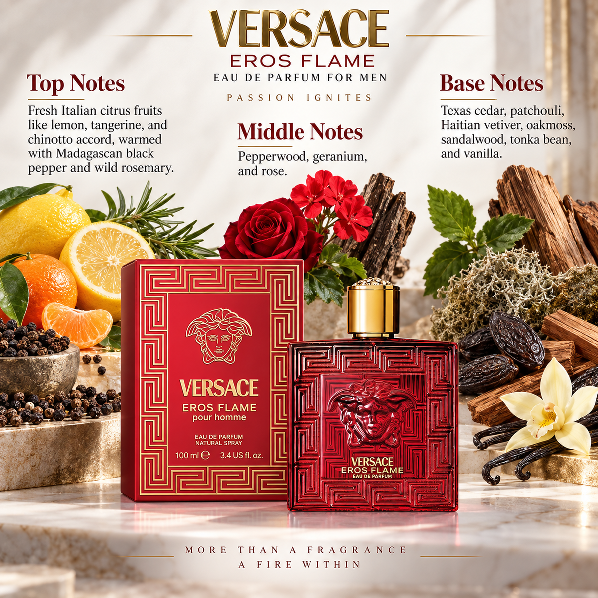 Versace Eros Flame Eau de Parfum for Men, 3.4 Ounce