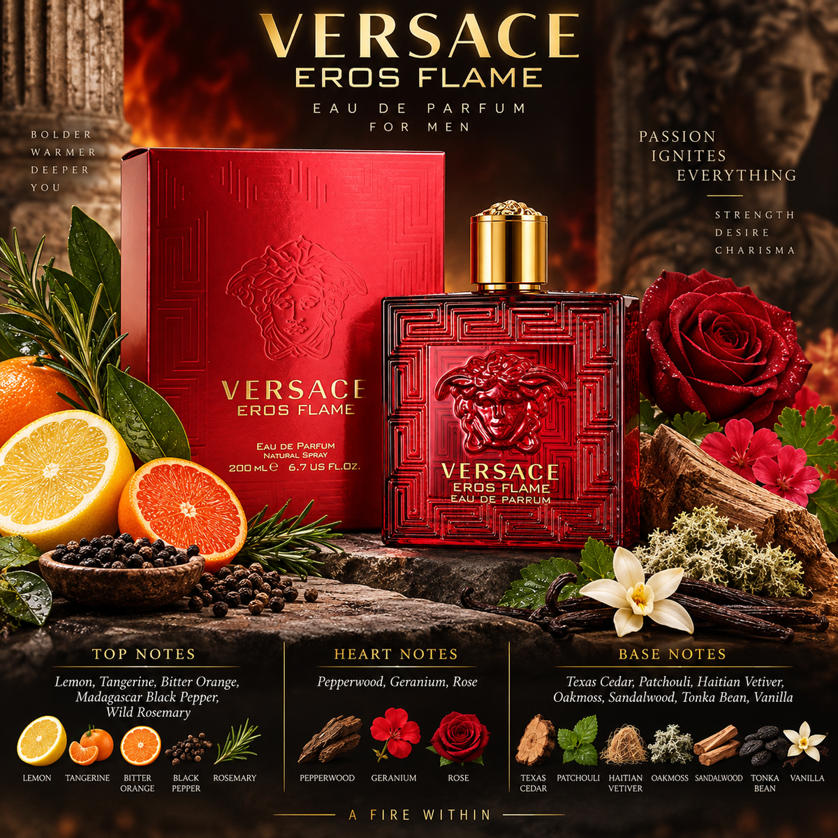 Versace Eros Flame Eau de Parfum for Men, 6.8 Ounce