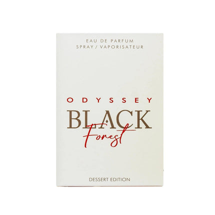 Odyssey Black Forest perfume spray packaging on a white background