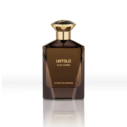 Brown perfume bottle with gold cap on a white background