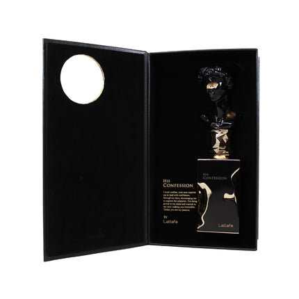 Perfume bottle with decorative packaging on a white background