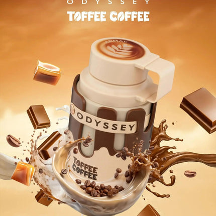 ARMAF Odyssey Toffee Coffee with coffee cup and chocolate elements on a warm background