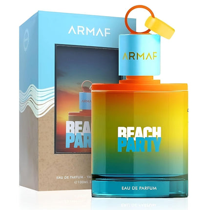 Armaf Beach Party perfume bottle with colorful design and matching box on a white background