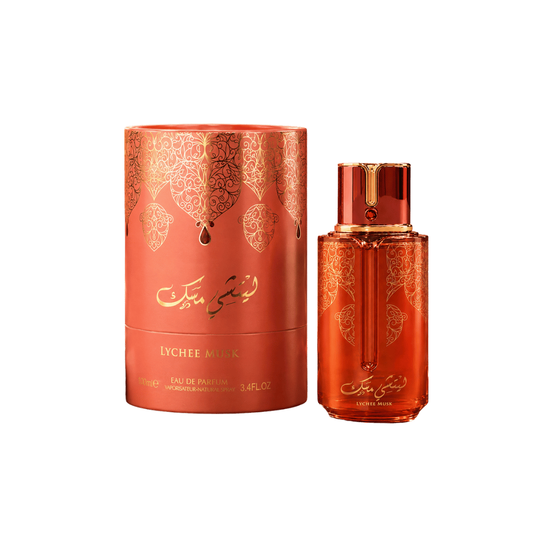 Arabiyat Prestige Lychee Musk Eau de Parfum 3.4 oz bottle with matching presentation box