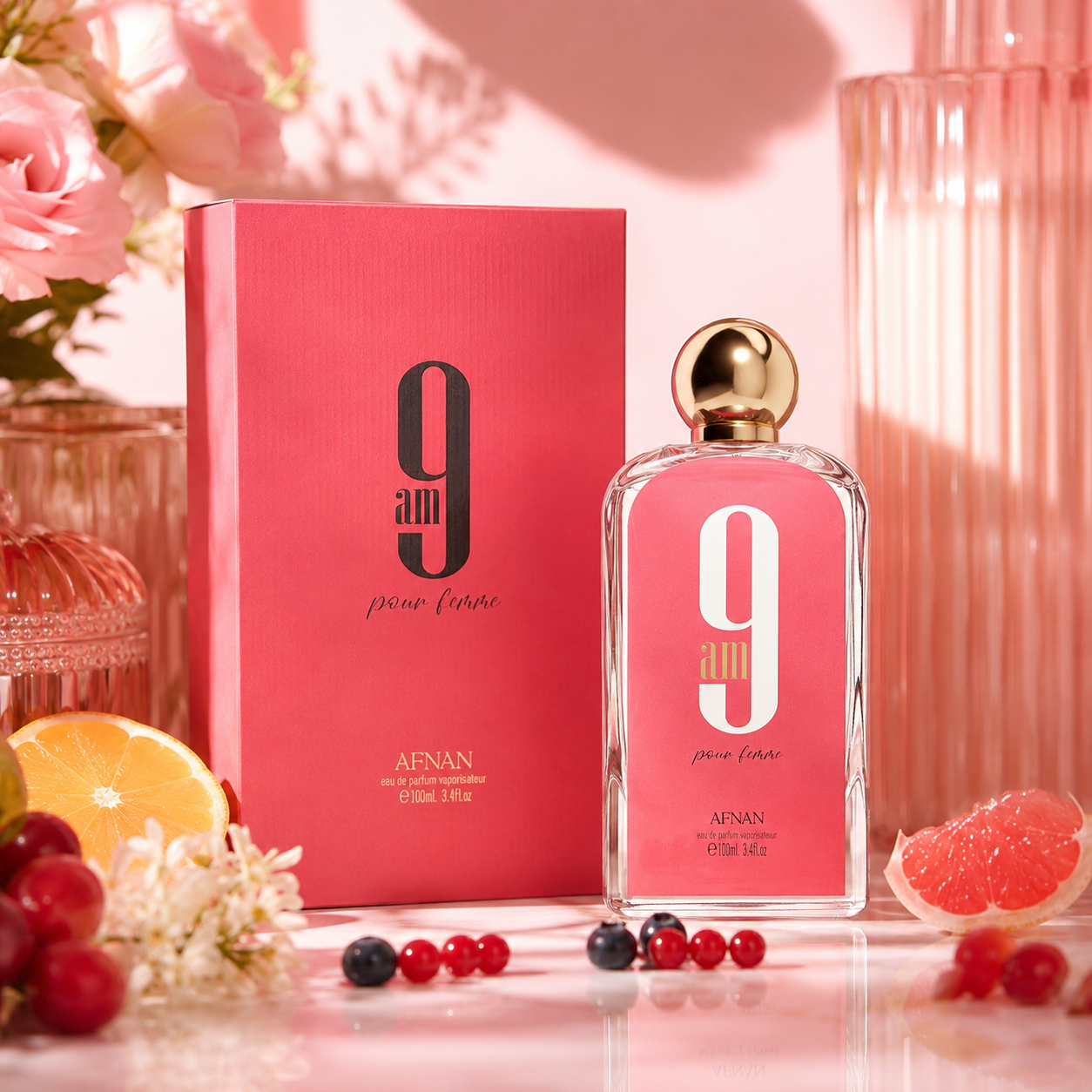 Afnan 9 AM Pour Femme Eau De Parfum Spray For Women 3.4 Ounce