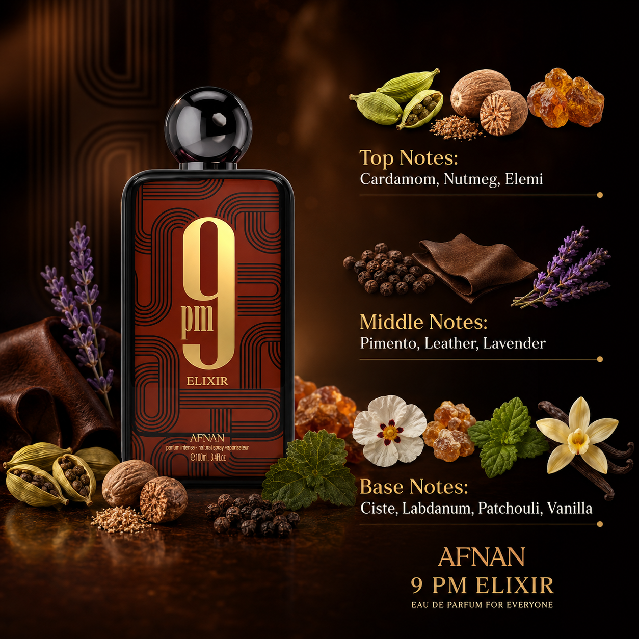 Afnan 9 PM Elixir Eau De Parfum for Unisex 3.4 Ounce