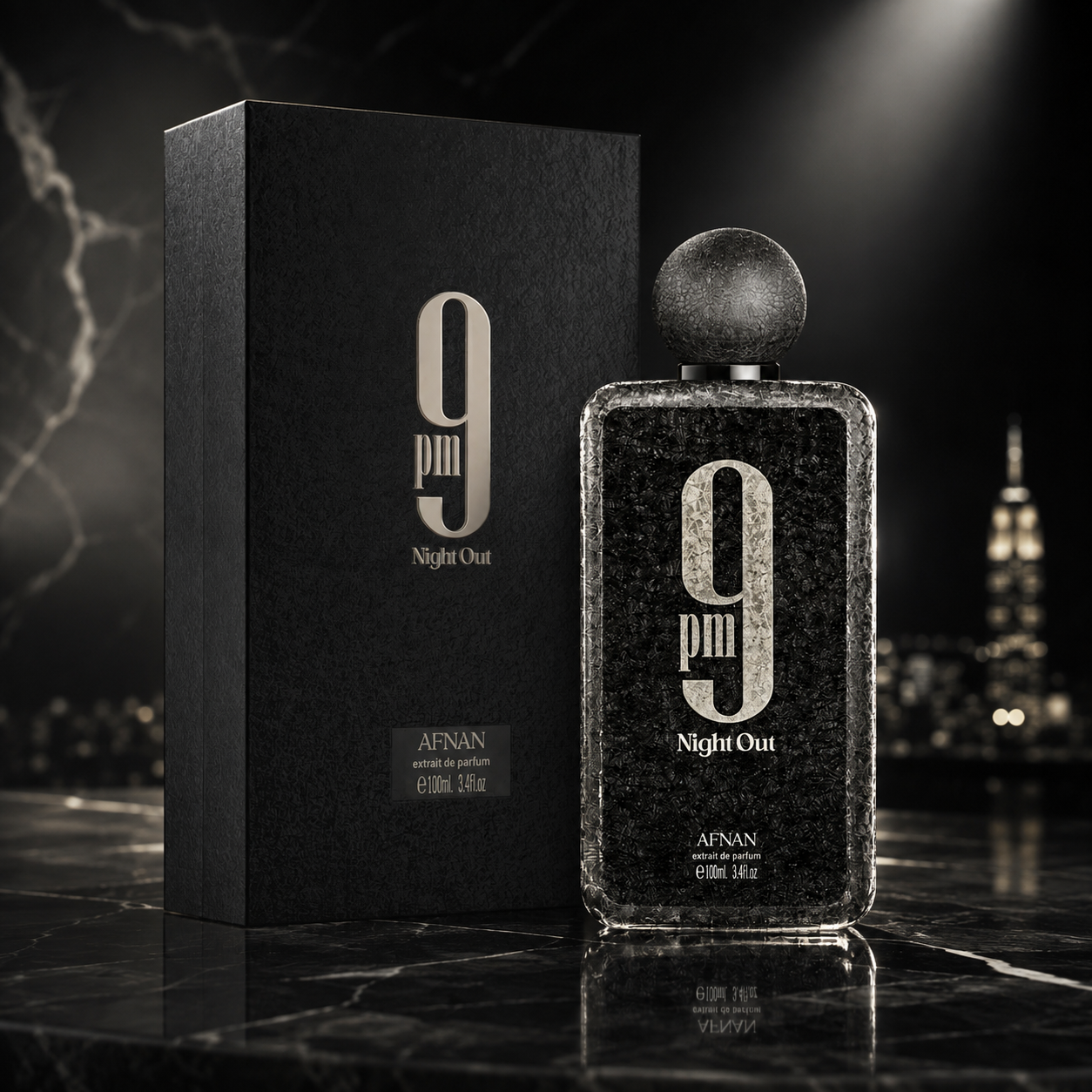 Afnan 9 PM Night Out Extrait de Parfum Spray For Unisex , 3.4 Ounce