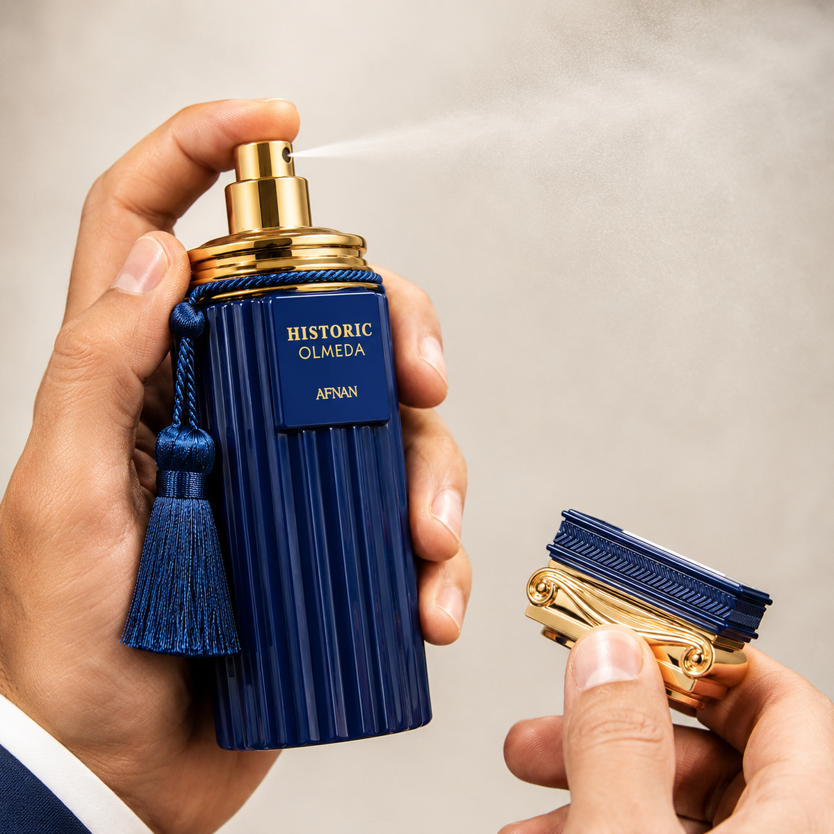 Afnan Historic Olmeda fragrance notes with Cardamom, Grapefruit, Calabrian Bergamot, Ambergris and Apple