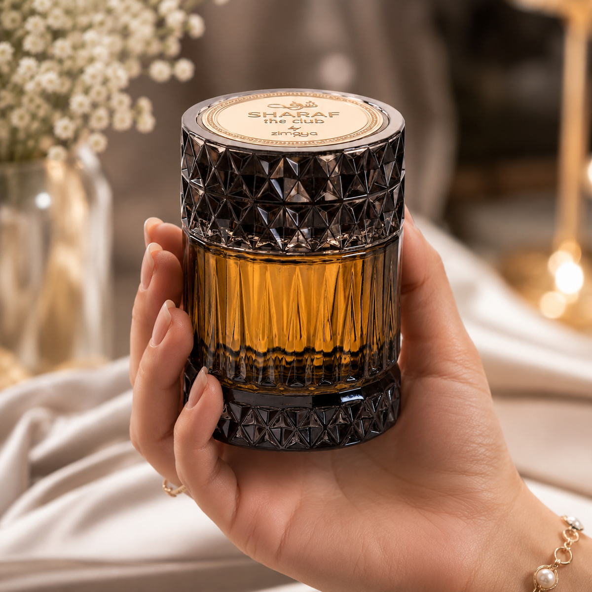 Afnan Zimaya Sharaf The Club Eau de Parfum in a polished modern lifestyle display