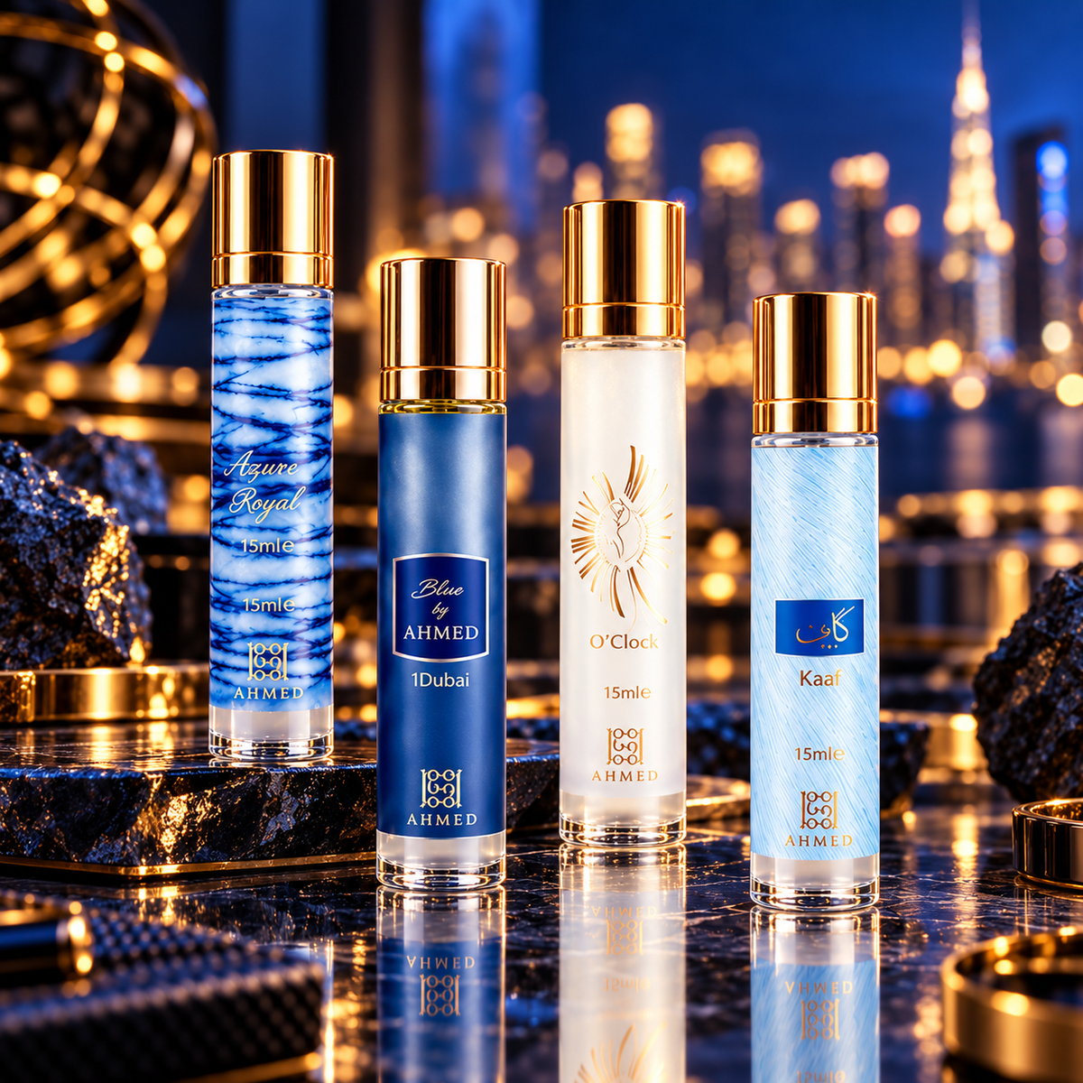 Ahmed Al Maghribi Fragrance Collection for Him Kaaf, Azure Royal, Blue & O'Clock 4-Piece Gift Set for Men
