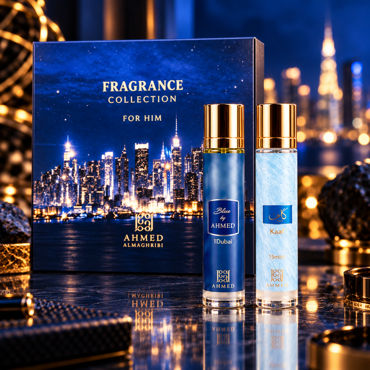 Ahmed Al Maghribi Fragrance Collection for Him Kaaf, Azure Royal, Blue & O'Clock 4-Piece Gift Set for Men