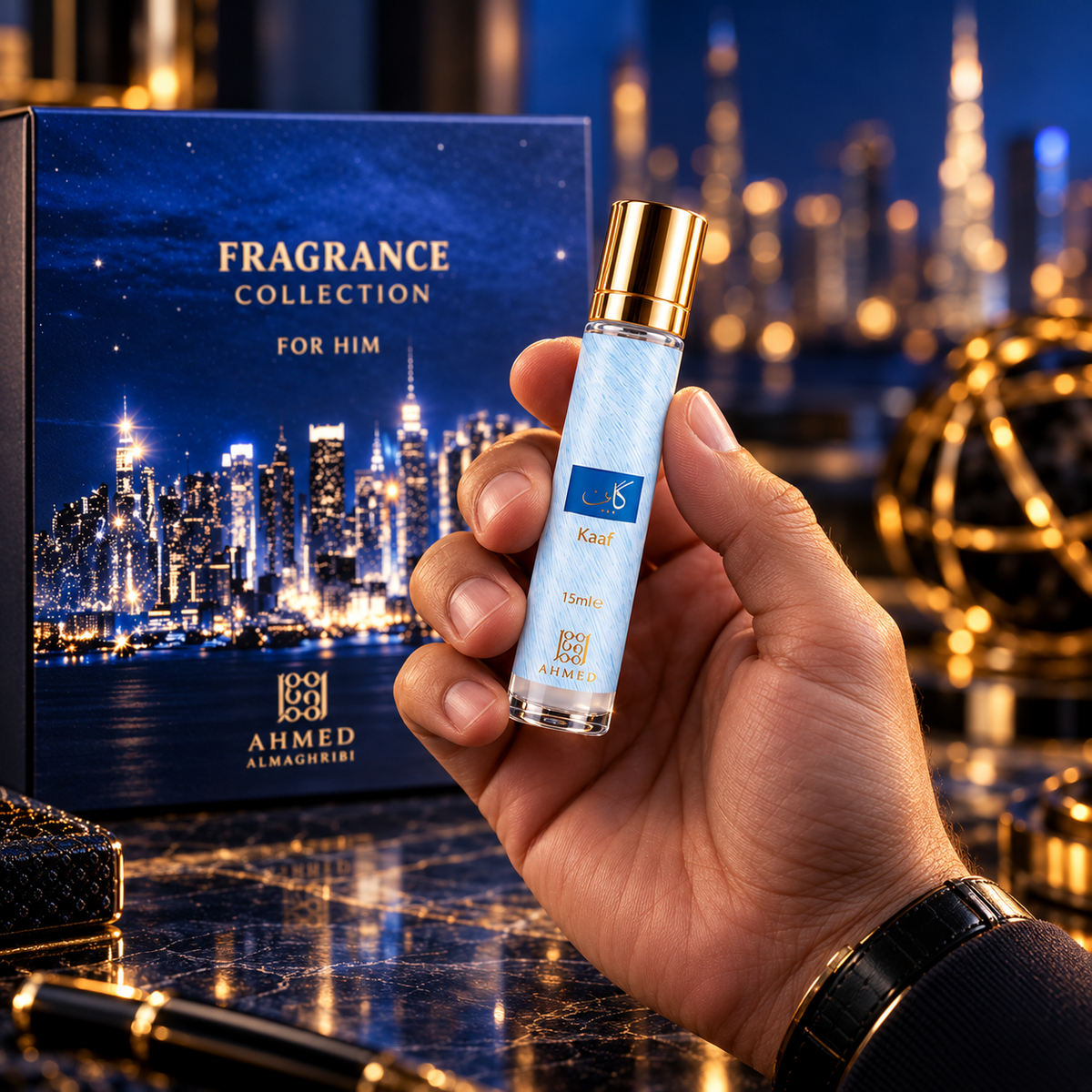 Ahmed Al Maghribi Fragrance Collection for Him Kaaf, Azure Royal, Blue & O'Clock 4-Piece Gift Set for Men