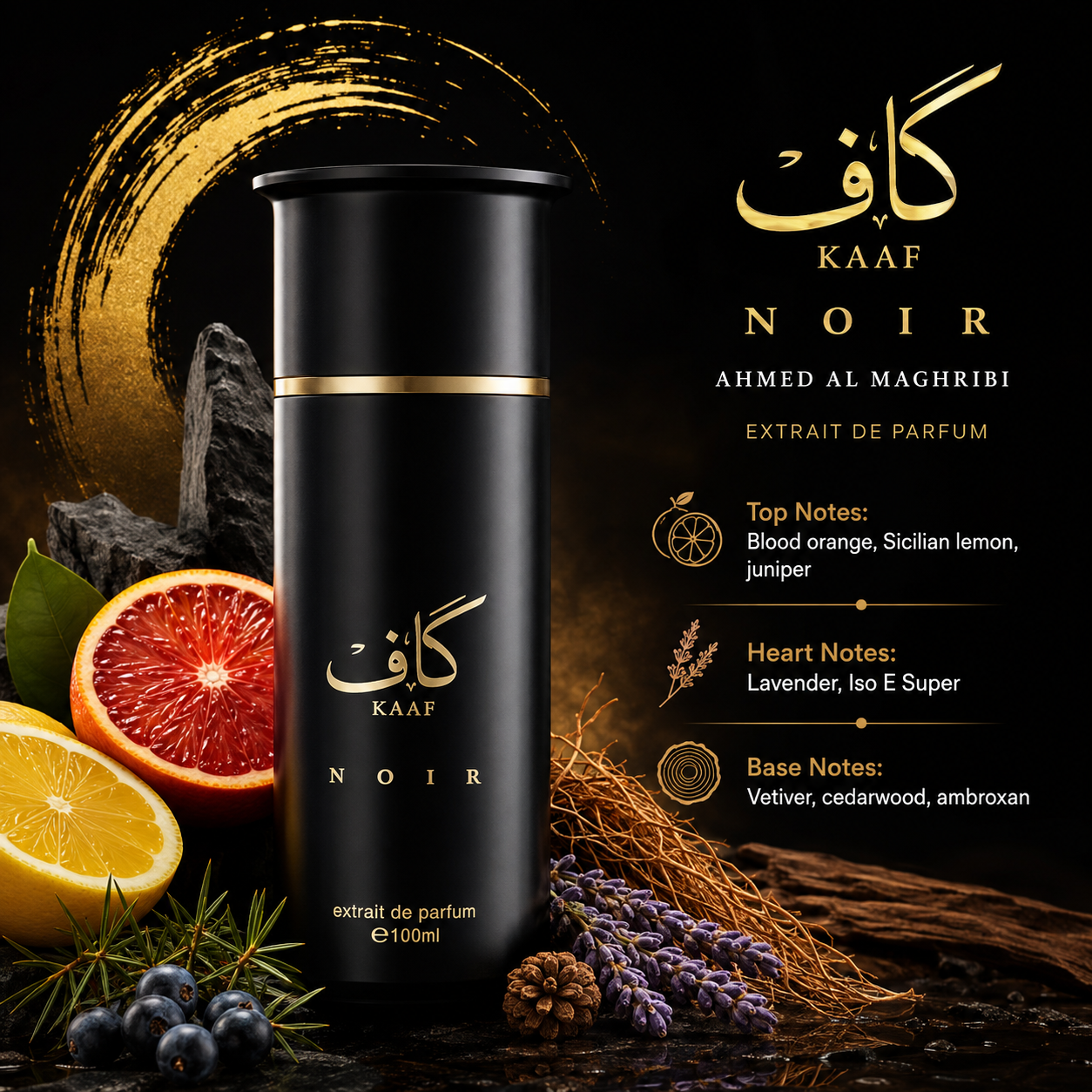 Ahmed Al Maghribi Kaaf Noir Extrait de Parfum Spray for Unisex, 3.4 Ounce