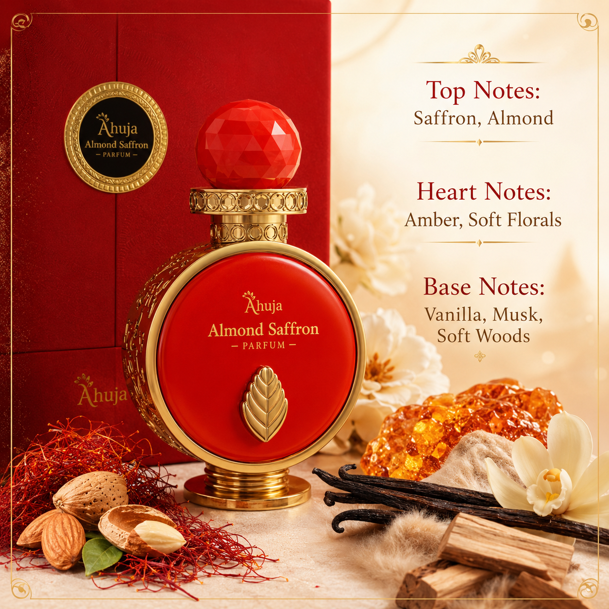 Ahuja Almond Saffron Eau de Parfum for Unisex 3.4 Ounce