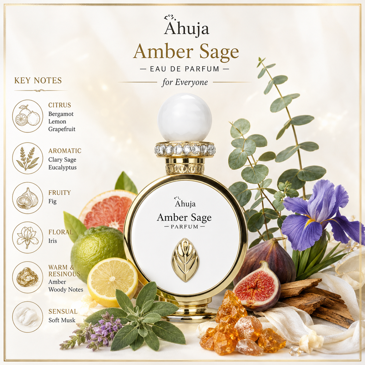 Ahuja Amber Sage Eau de Parfum for Unisex 3.4 Ounce