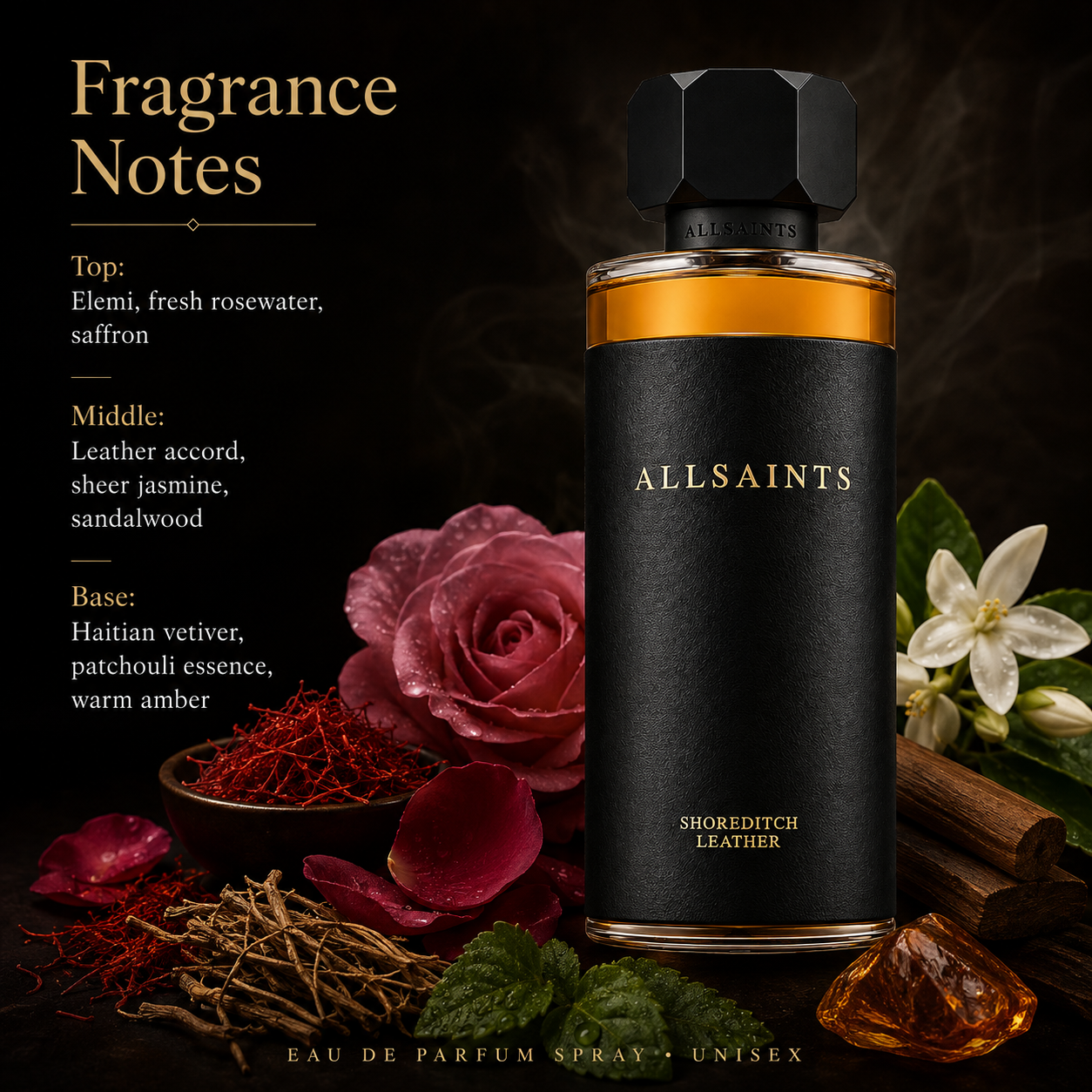 AllSaints Shoreditch Leather Eau de Parfum Spray For Unisex 3.4 Ounce
