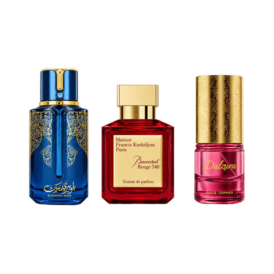 Arabiyat Prestige Blueberry Musk + Baccarat Rouge Red + Dulzura 3-Piece Fragrance Bundle for Women