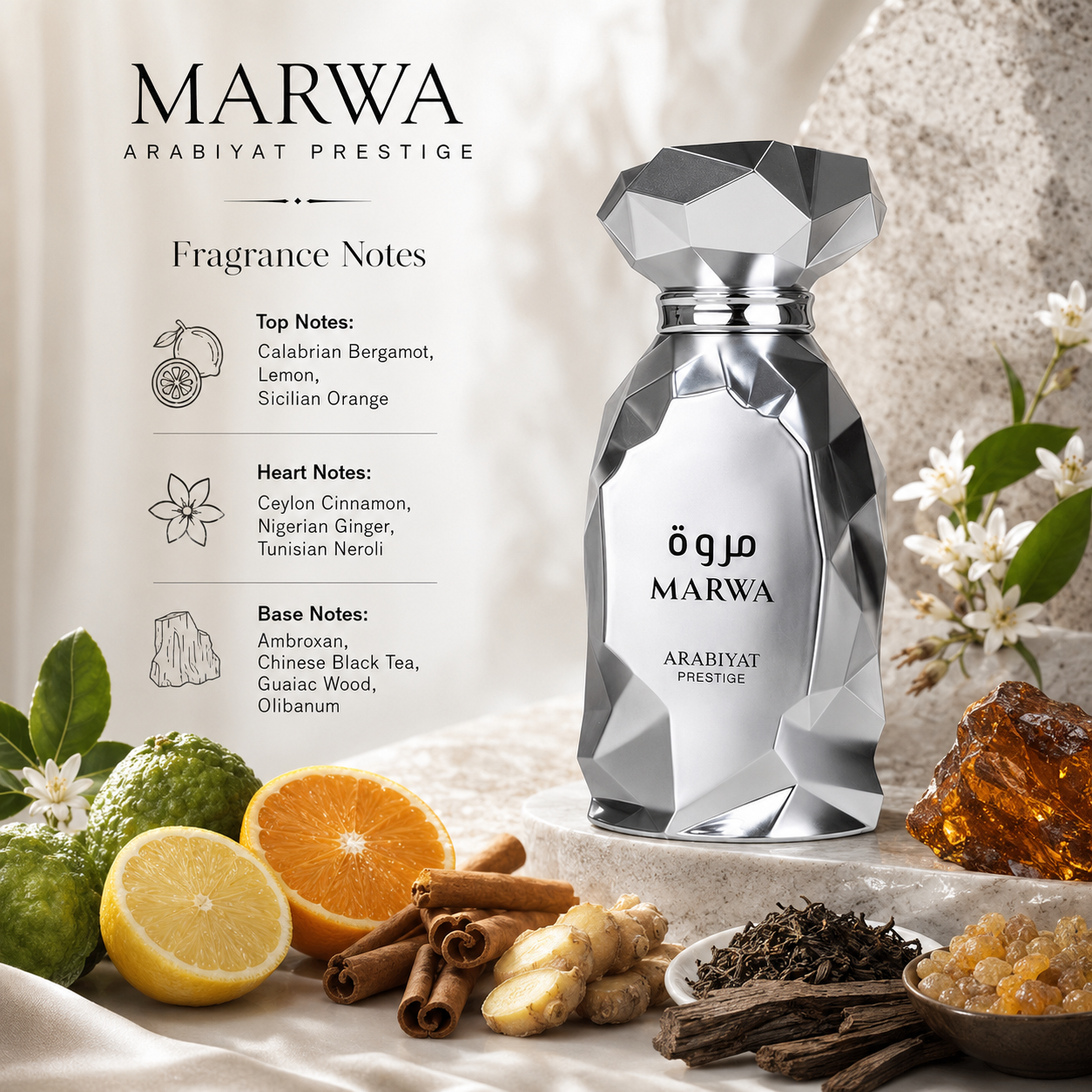 Arabiyat Prestige Marwa Eau de Parfum Spray For Men 3.4 Ounce