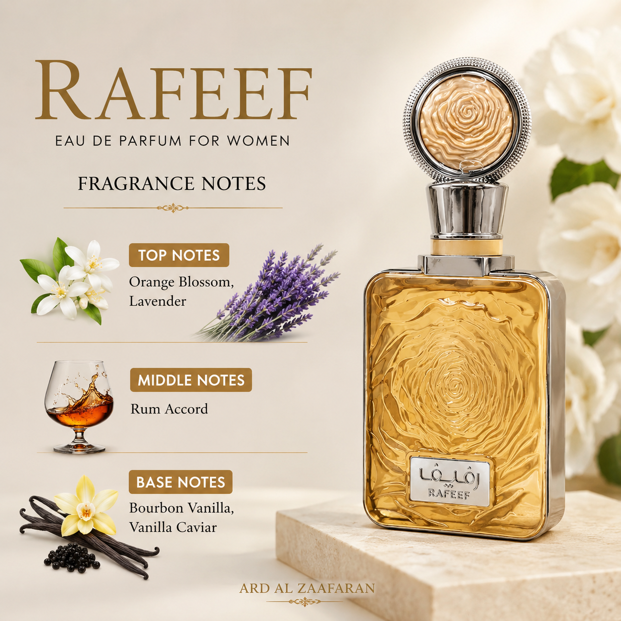 Ard Al Zaafaran Rafeef Eau De Parfum Spray For Women 3.4 Ounce