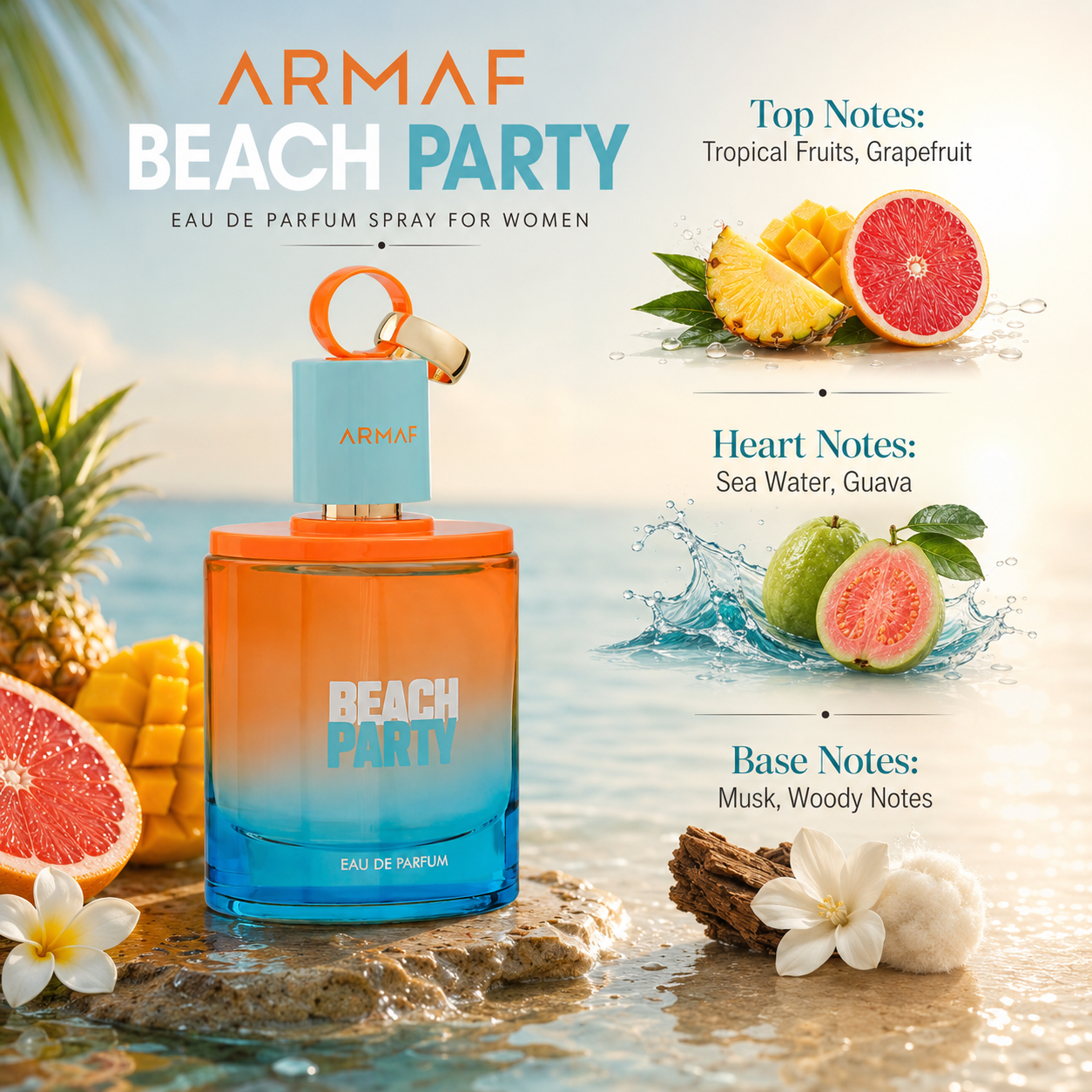 Armaf Beach Party for Women Eau de Parfum Spray 3.4 Ounce