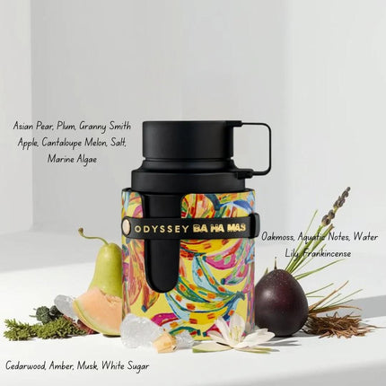 Colorful bottle with a patterned label on a white background