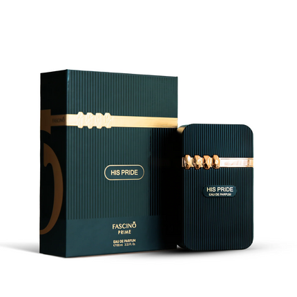 Fascino Prime 'His Pride' men's perfume bottle and packaging on a white background